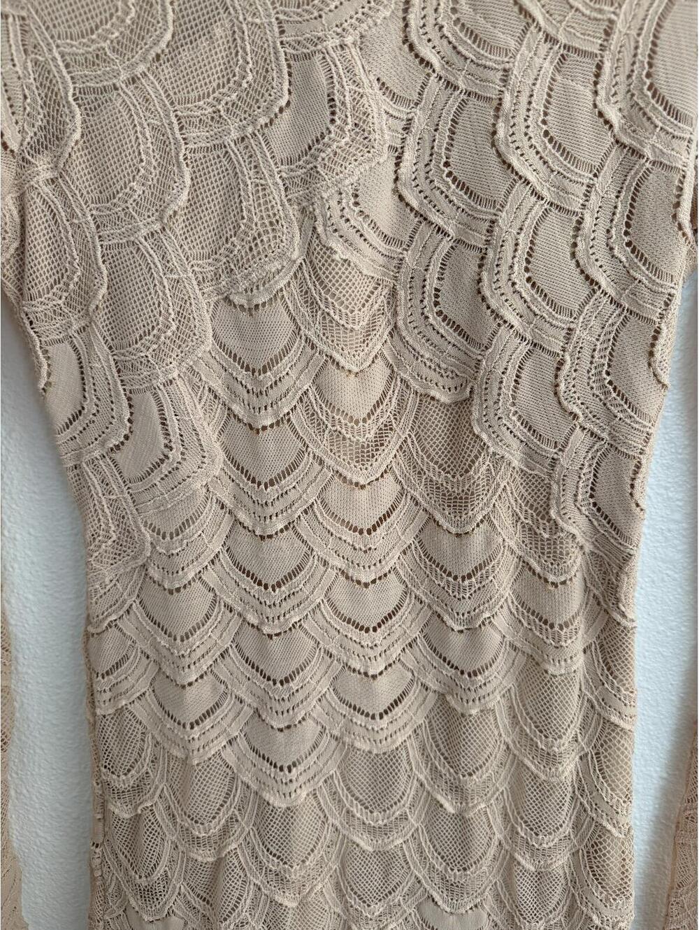 Nightcap by Carisa René Nude Blush French Lace Mesh Turtleneck Dress Sz 1 XS/S - Picture 2 of 6
